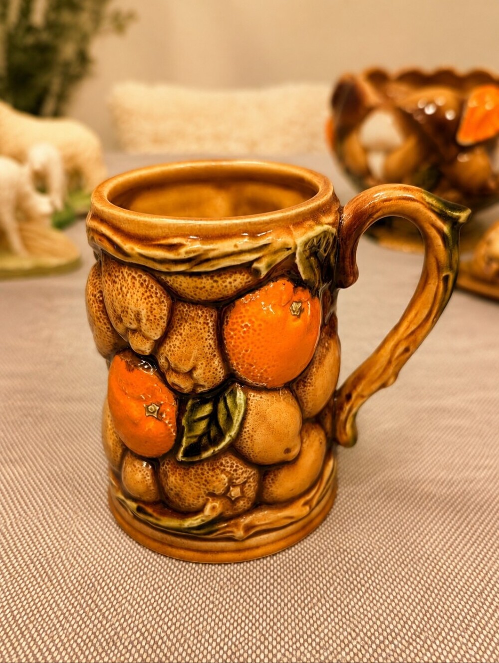 VINTAGE JAPAN CERAMIC FRUIT MUG • Retro 1970s Kitsch Kitchen Decor • Cottagecore